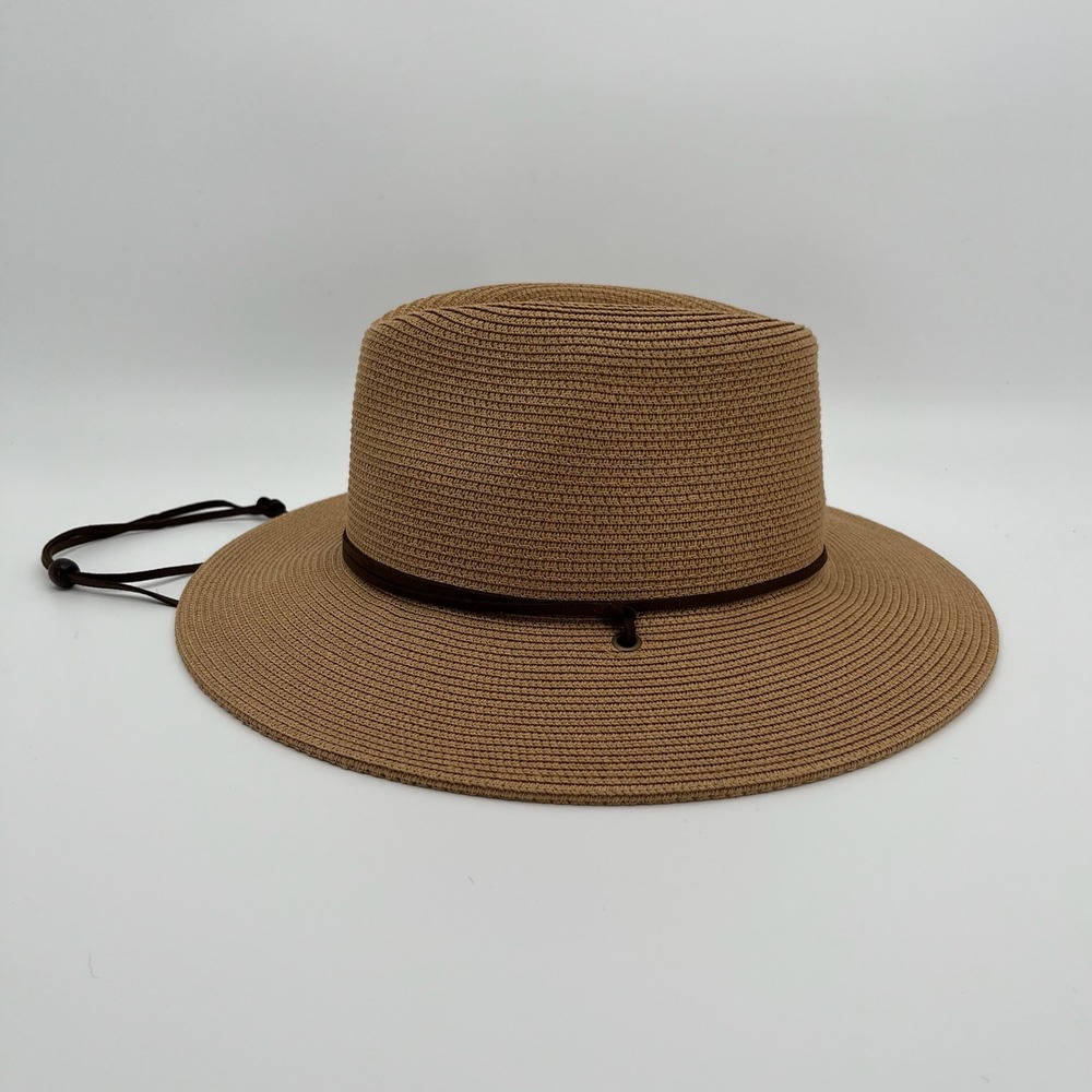 Summer Straw Sun Hat Womens Wide Brim Panama Fedora Beach Wind Lanyard UPF50+ - Picture 6 of 12